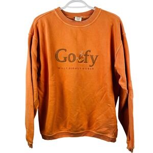Vtg Goofy Walt Disney World Orange Crewneck Sweatshirt Velvet Letters Cozy Small